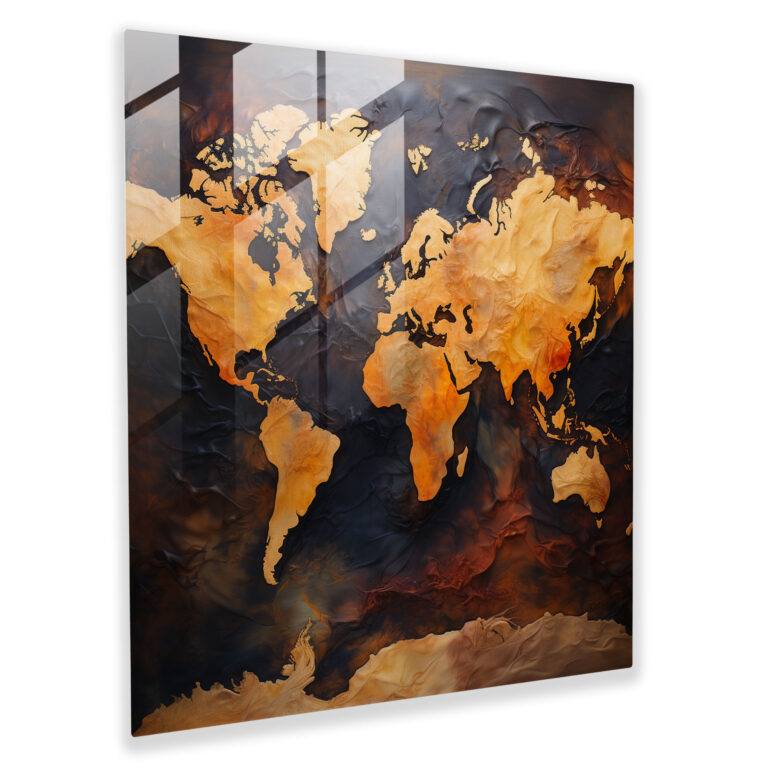 World Map Glass Print - Realistic Oil Painting - World Map, Glass Wall Art, Modern Art, Realistic Oil Painting