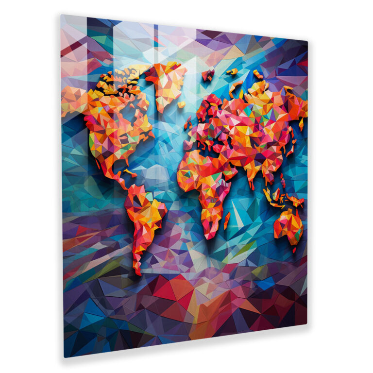 World Map Glass Print - Geometric Mosaic - World Map, Home Decoration, Glass Wall Art, Wall Decoration