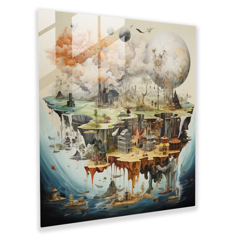 World Map Glass Print - Surrealist Painting - World Map, Glass Art, Surrealist Painting, Home Decoration