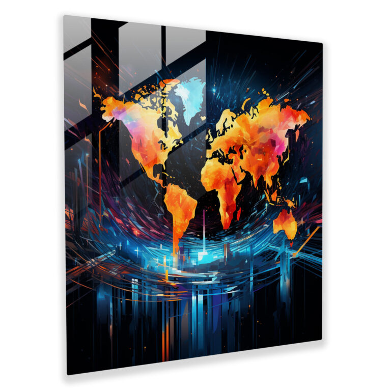 Contemporary World Map Glass Print - World Map, Wall Decoration, Abstract, Modern Art