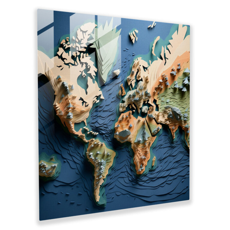 Origami World Map Glass Print - World Map, Delicate Artistry, Origami Paper Art, Home Decoration