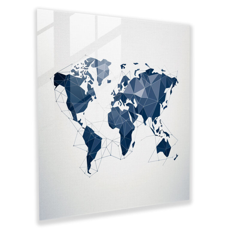 World Map Glass Print - Geometric Minimalist Design - World Map, Glass Art, Geometric Design, Glass Print