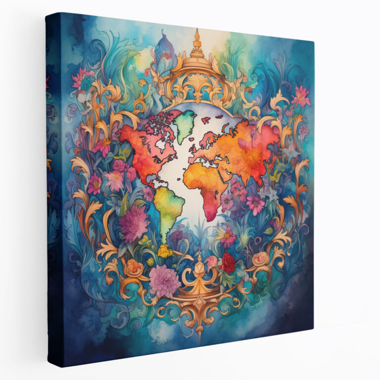 World Map Watercolor Canvas Print - World Map, Home Decoration, Canvas, Vibrant Colors