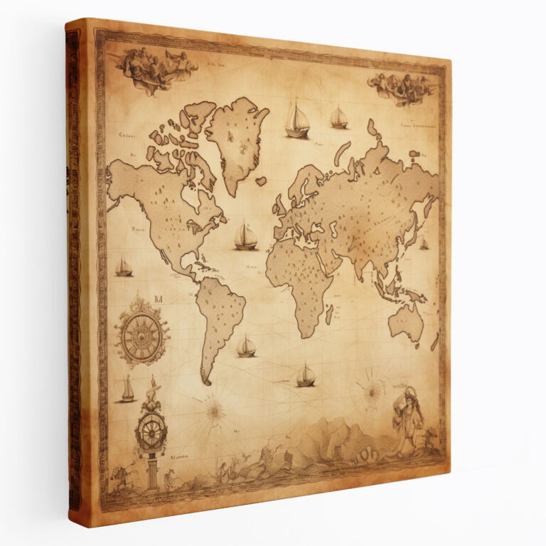 Vintage Parchment World Map Canvas Print - World Map, Wall Decoration, Home Decoration, Faded Edges