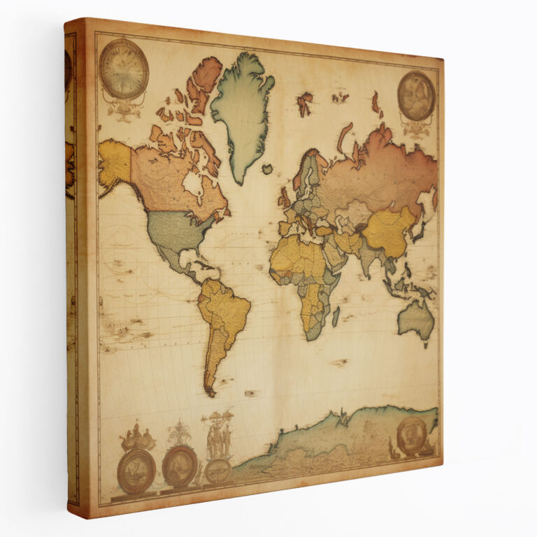 Vintage World Map Canvas Print - World Map, Canvas Wall Art, Antique, Canvas