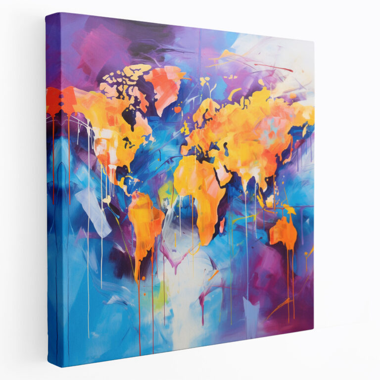 Canvas Wall Art - Colorful Abstract World Map - World Map, Canvas Wall Art, Home Decoration, Dynamic Brushstrokes