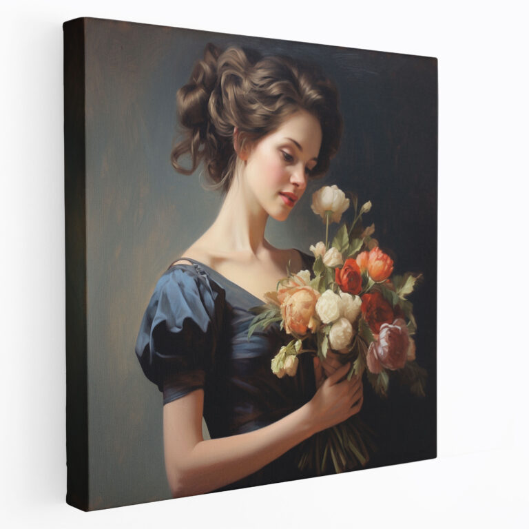 Woman Canvas Print - Floral Bouquet Oil Painting Wall Art - Woman, Canvas, Canvas Print, Wall Decoration