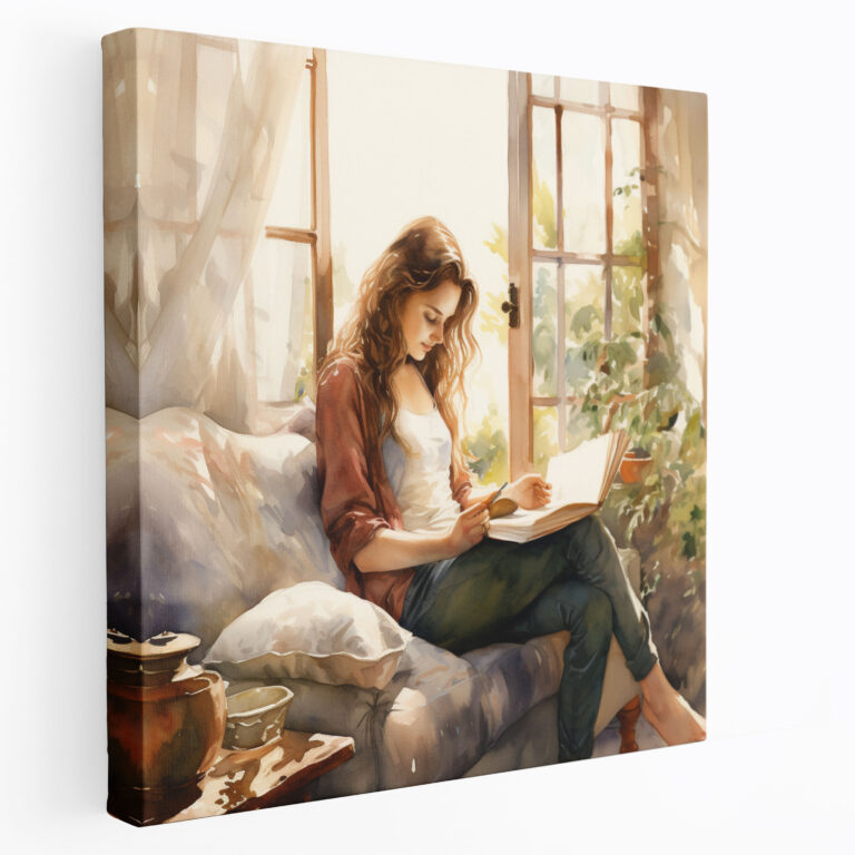 Woman Wall Art - Cozy Nook Watercolor Canvas Print - Woman, Essence, Canvas Print, Watercolor Illustration