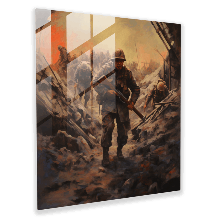 Ethereal Impressions Glass Print - Abstract Soldiers in Trenches - Modern Artwork Glass Wall Art