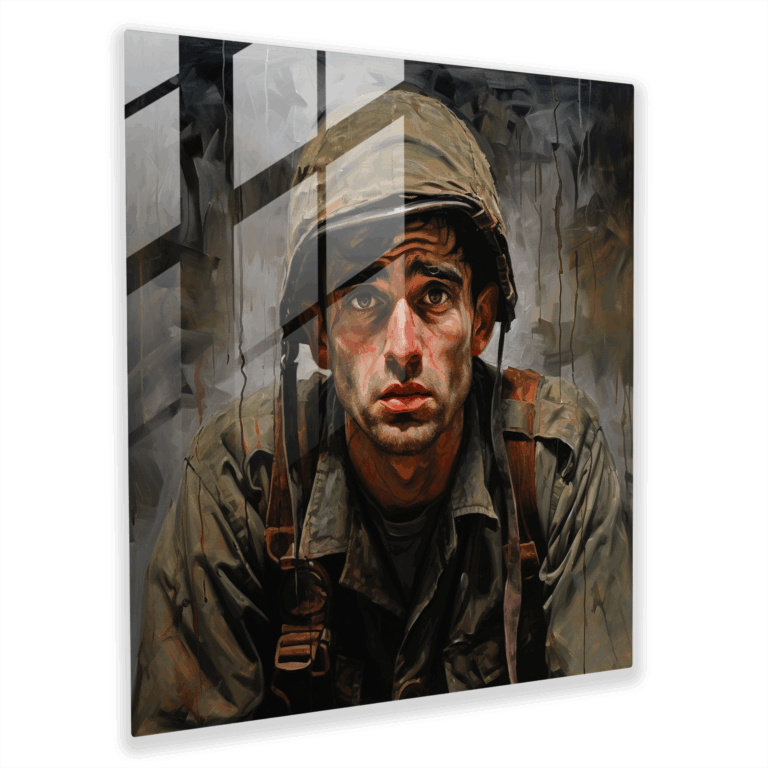 Soul's Burden Glass Print - Weary Soldier Portrait - Expressionist Portrait Glass Wall Art