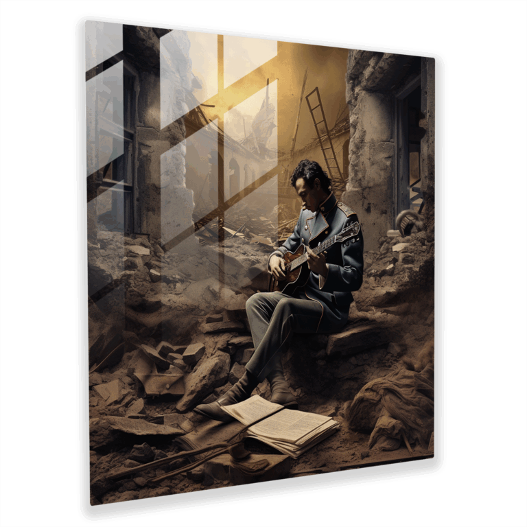Enigmatic Kaleidoscope Glass Print - World War One Soldier in Ruined Landscape - Home Decoration Glass Art