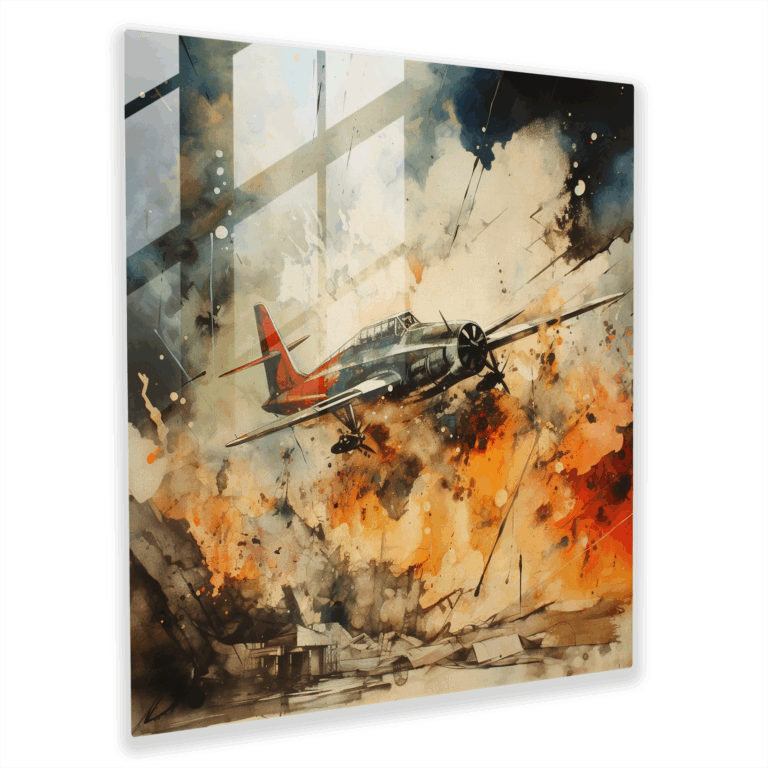 Avant-garde Skyline Glass Print - World War One Warplanes Soaring through Billowing Smoke - Wall Glass Decoration Art