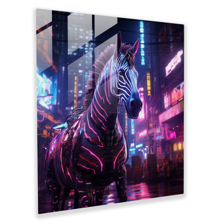 Neon Zebra Glass Print - Zebra, Wall Decoration, Zebra, Neon Lights