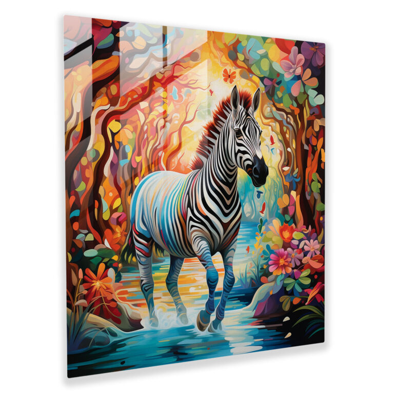 Abstract Zebra Glass Print - Zebra, Home Decoration, Glass Wall Art, Colorful Jungle