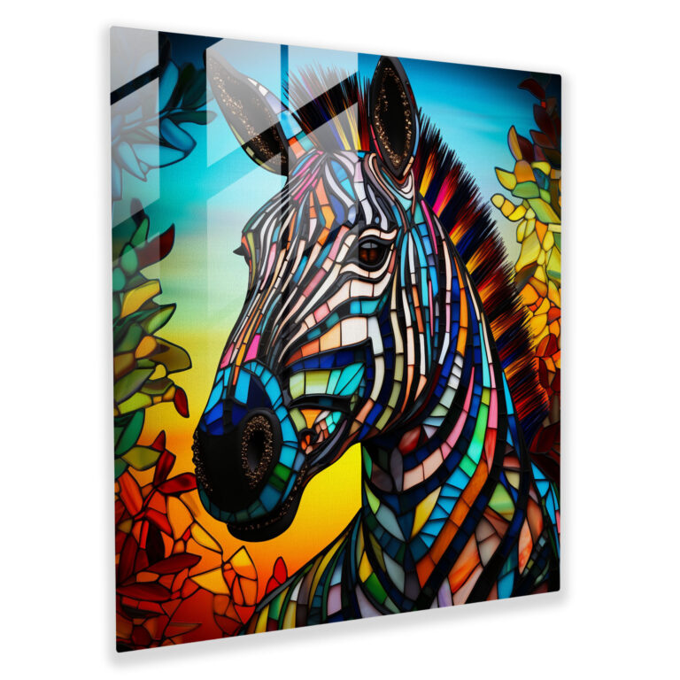 Colorful Zebra Glass Print - Zebra, Home Decoration, Glass Print, Glass Wall Art