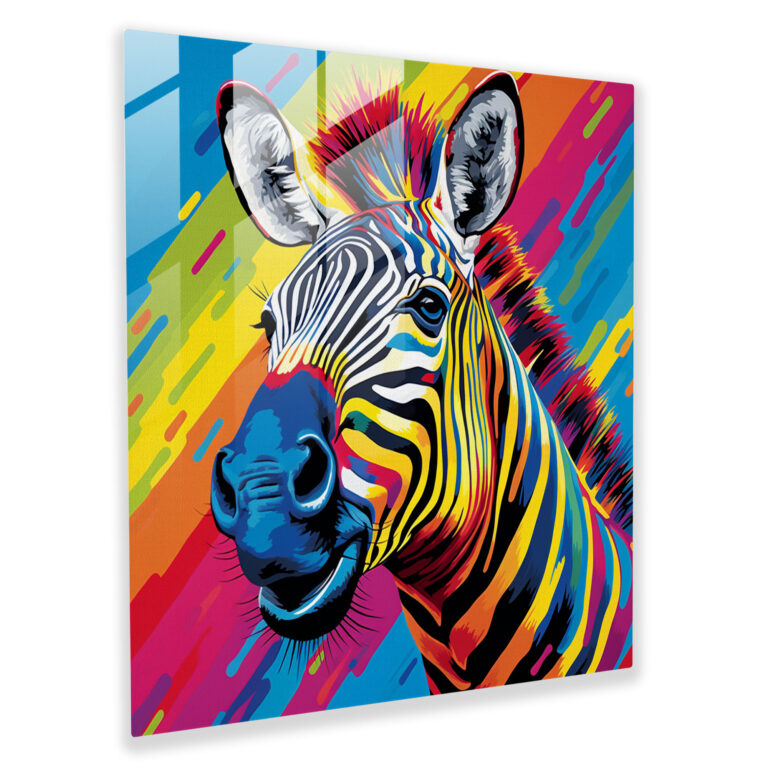 Playful Zebra Glass Print - Zebra, Bold Colors, Glass Print, Wall Decoration