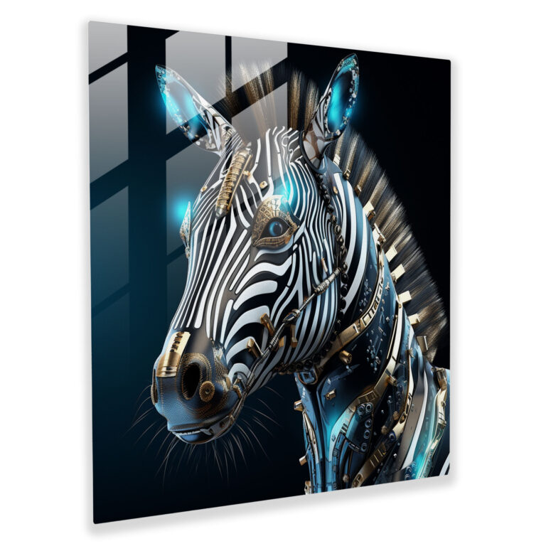 Futuristic Zebra Glass Print - Zebra, Metallic, Wall Decoration, Modern Art