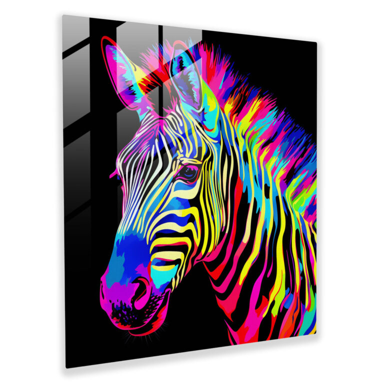 Neon Zebra Glass Print - Zebra, Glass Print, Home Decoration, Vibrant