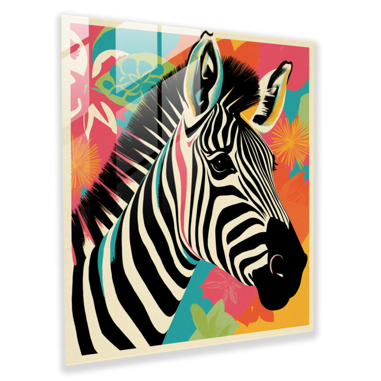 Retro Zebra Glass Print - Zebra, Glass Wall Art, Nostalgia, Glass Art