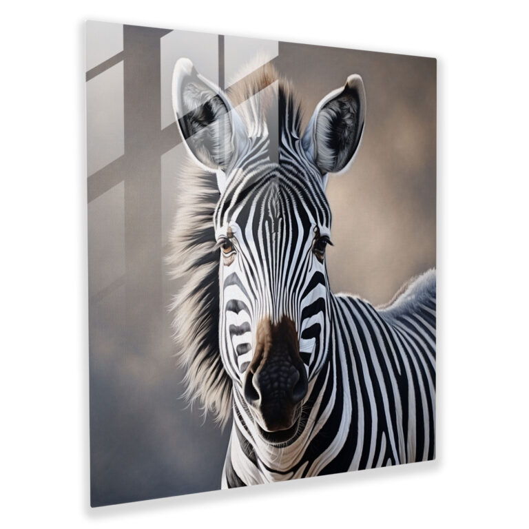 Elegant Zebra Glass Print - Zebra, Modern Art, Zebra Portrait, Zebra