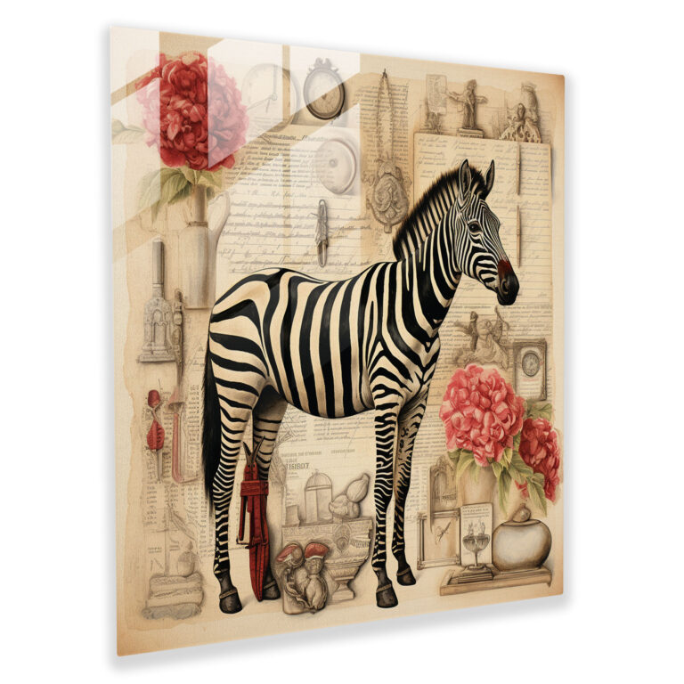 Vintage Zebra Glass Print - Zebra, Glass Wall Art, Old-World Charm, Glass Print