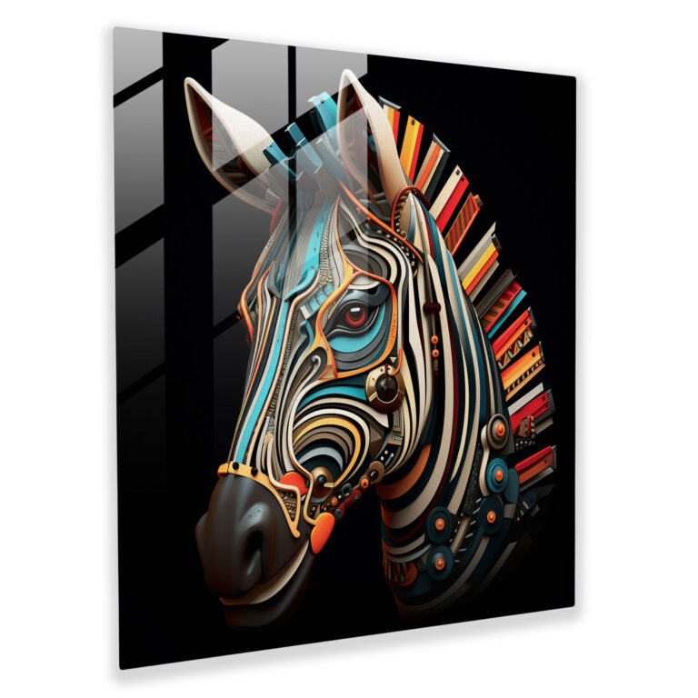 Geometric Fusion Glass Print - Zebra, Contemporary Digital Art, Modern Elements, Glass Print