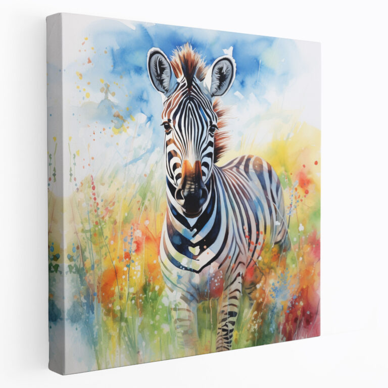 Zebra Wall Art - Colorful Watercolor Canvas Print - Zebra, Colorful, Canvas Wall Art, Zebra