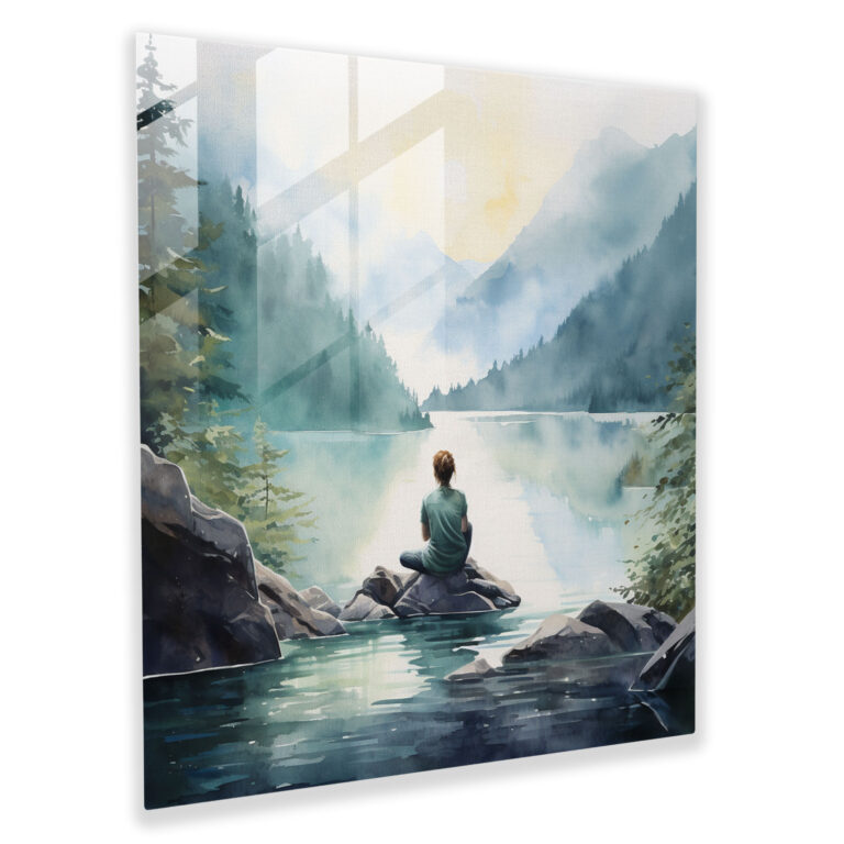 Zen Tranquility Glass Print - Zen, Meditating Figure, Watercolor Painting, Modern Art