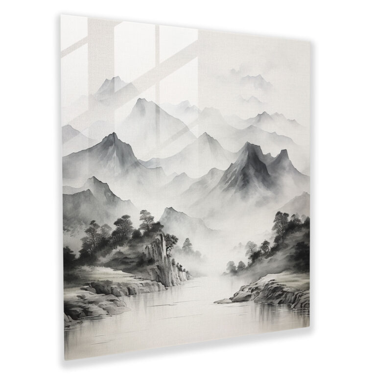 Zen Peaceful Mountain Glass Print - Zen, Serene Mountain Landscape, Glass Print, Glass Art