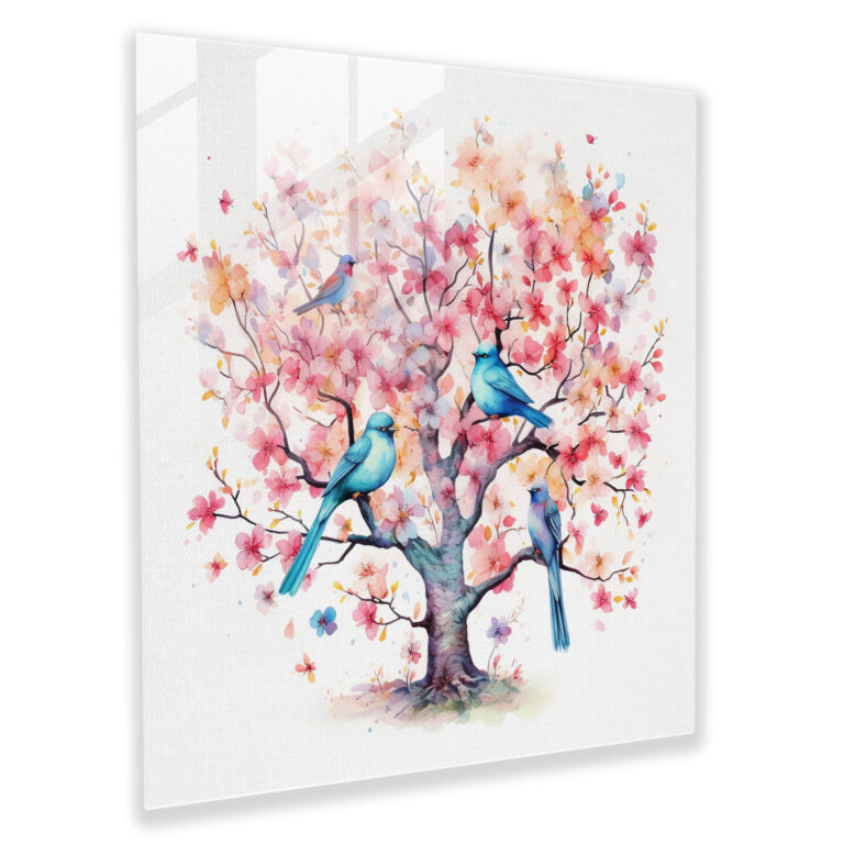 Zen Birds Glass Print - Zen, Glass Art, Whimsical Watercolor Illustration, Home Decoration