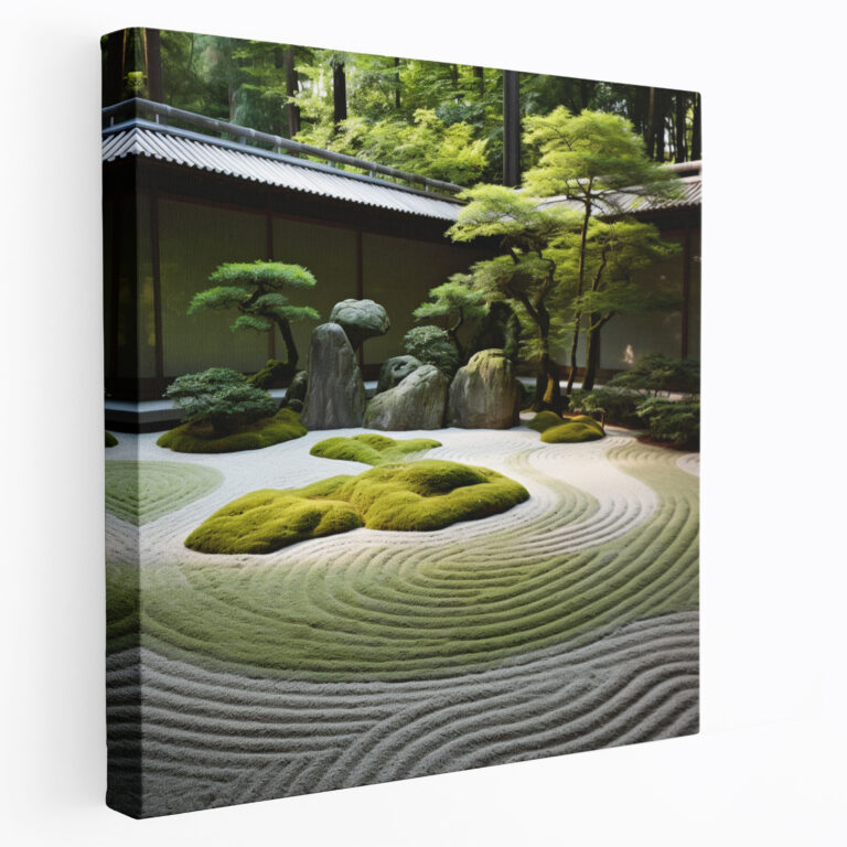 Zen Canvas Print - Tranquil Zen Garden With Meticulous Sand Pattern - Zen, Lush Green Moss, Wall Art, Zen